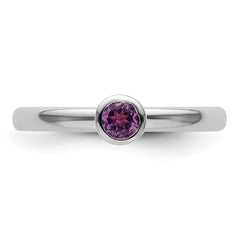 Sterling Silver Stackable Expressions High 4mm Round Amethyst Ring