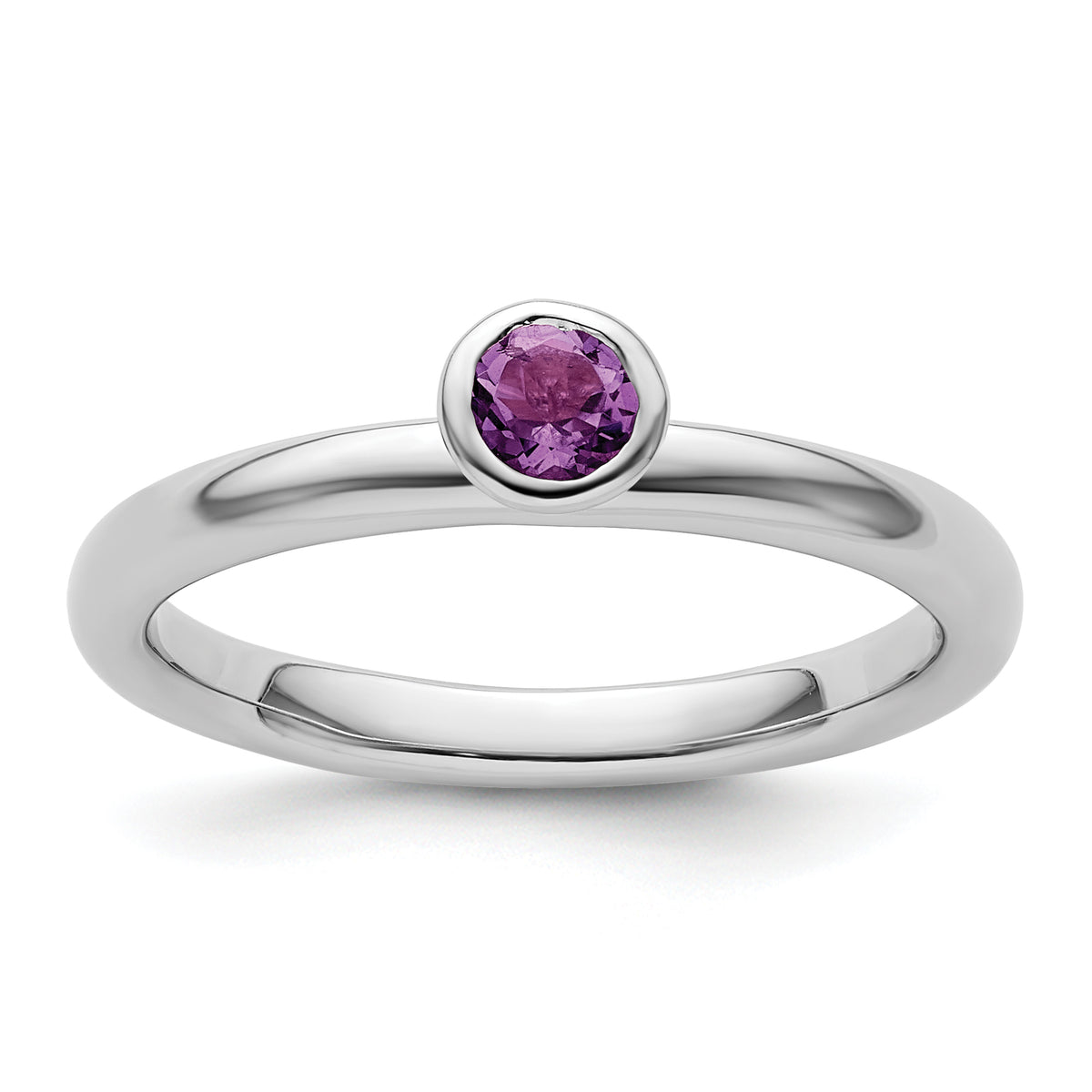 Sterling Silver Stackable Expressions High 4mm Round Amethyst Ring