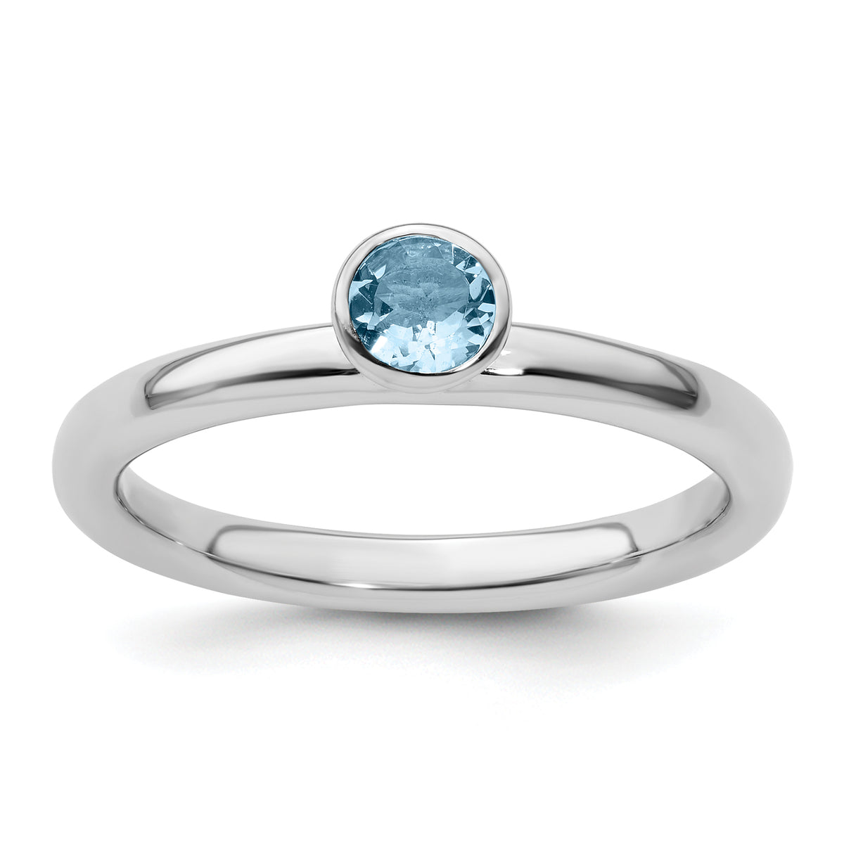 Sterling Silver Stackable Expressions High 4mm Round Aquamarine Ring