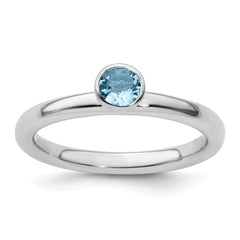 Sterling Silver Stackable Expressions High 4mm Round Aquamarine Ring