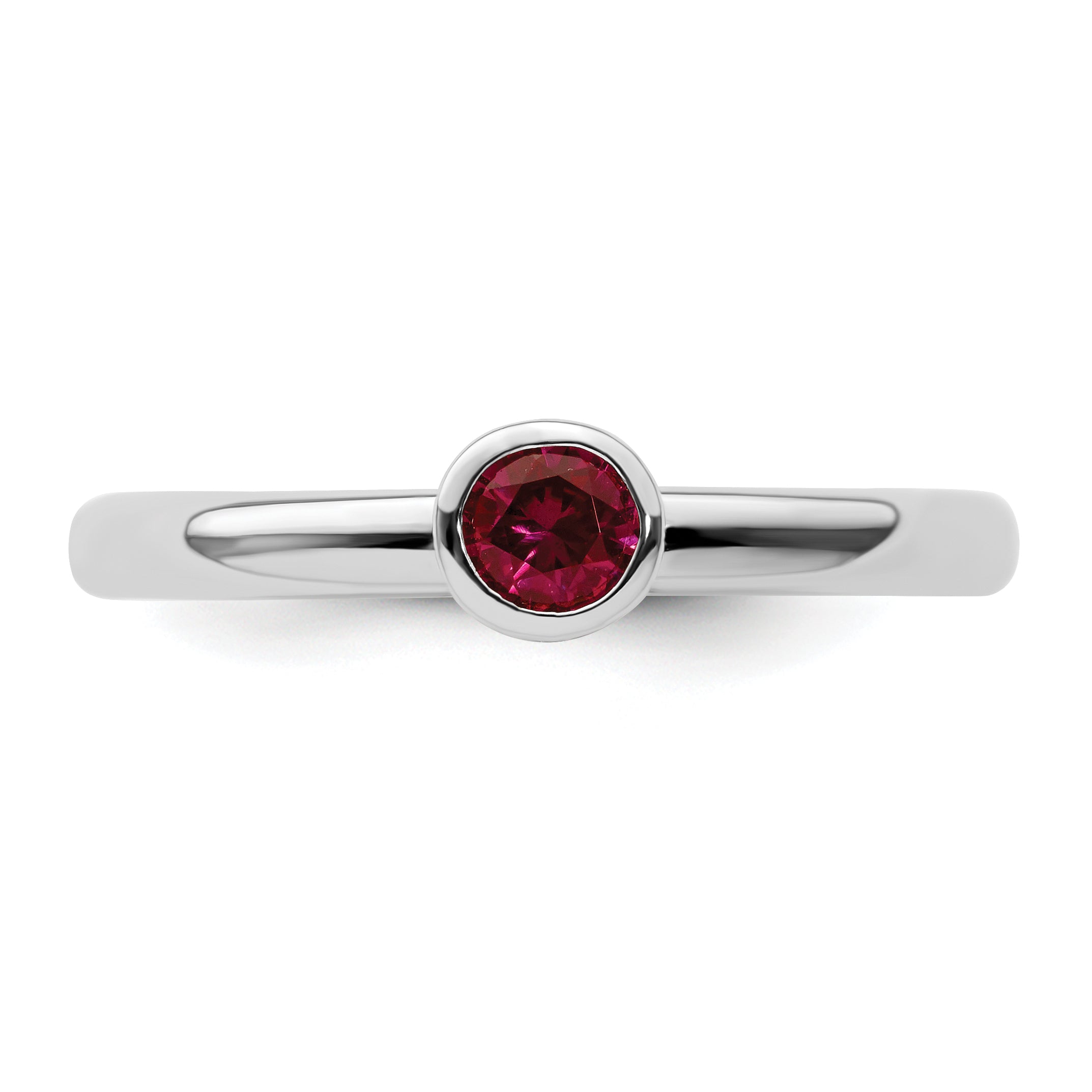 Sterling Silver Stackable Expressions High 4mm Round Created Ruby Ring