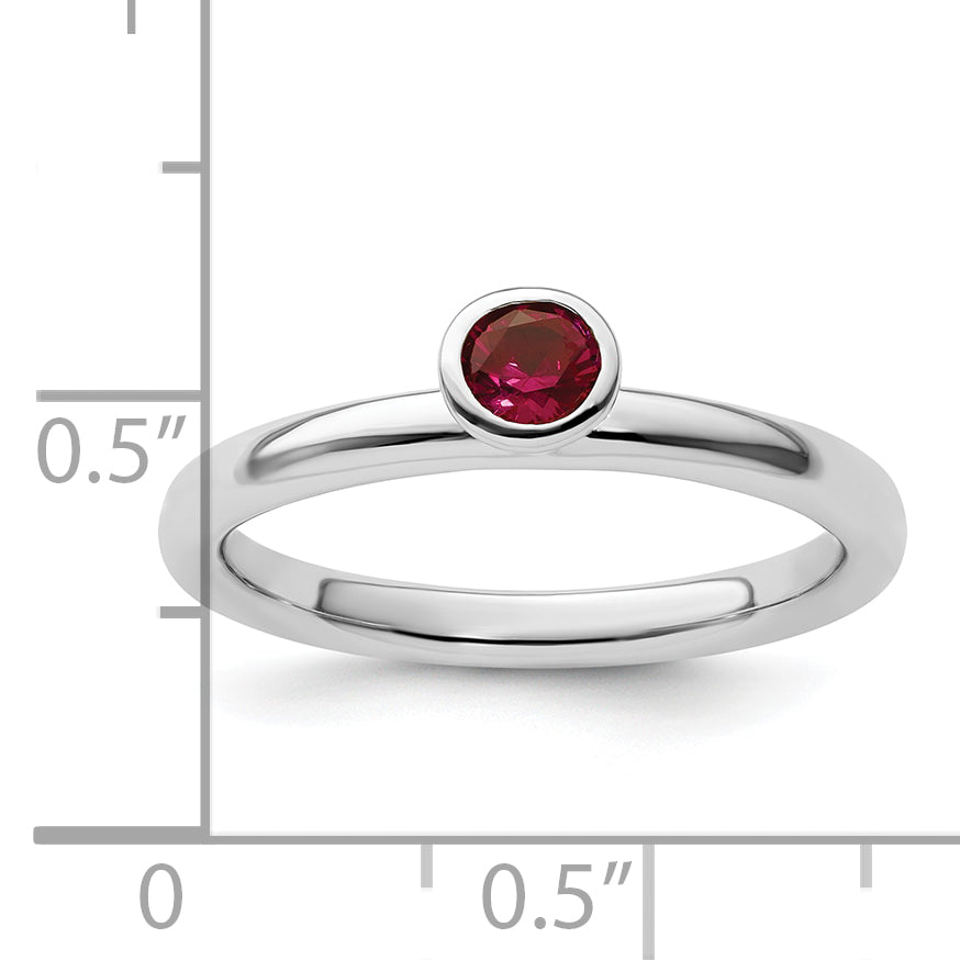 Sterling Silver Stackable Expressions High 4mm Round Created Ruby Ring