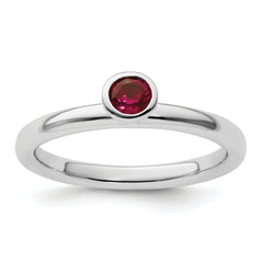 Sterling Silver Stackable Expressions High 4mm Round Created Ruby Ring