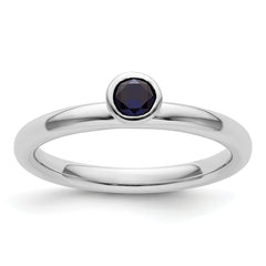 Sterling Silver Stackable Expressions High 4mm Round Cr. Sapphire Ring