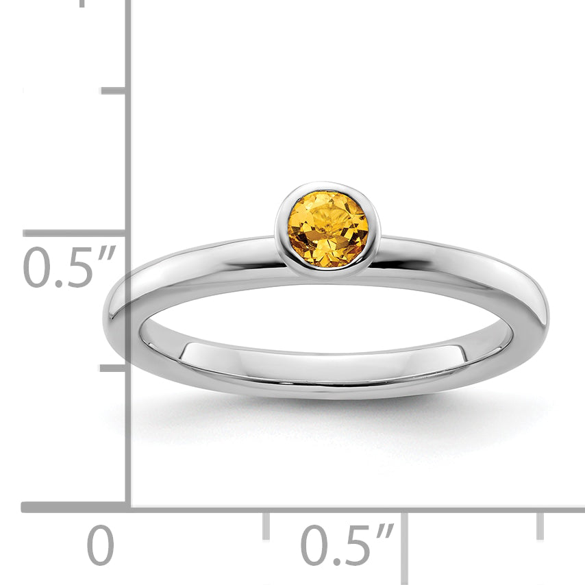 Sterling Silver Stackable Expressions High 4mm Round Citrine Ring