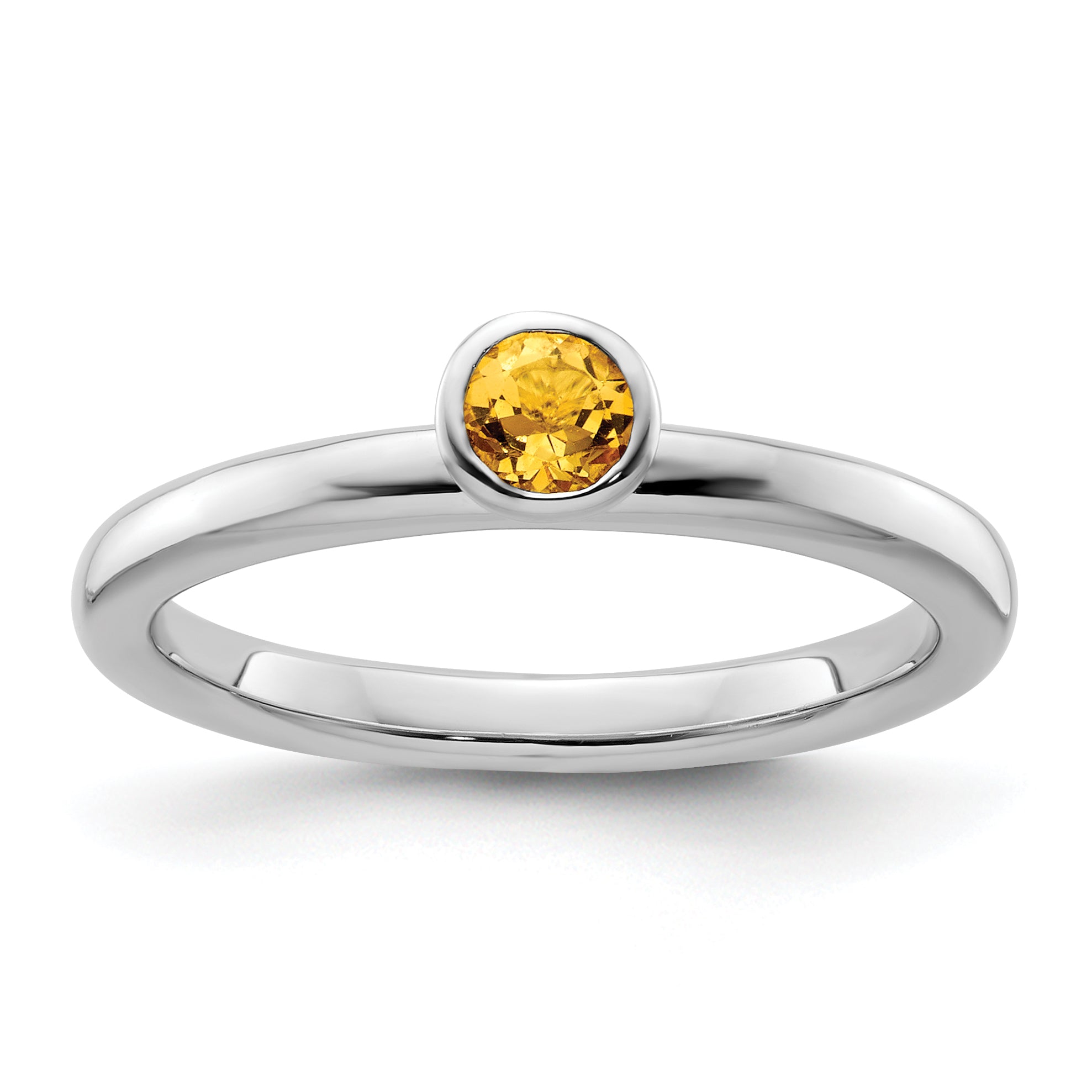 Sterling Silver Stackable Expressions High 4mm Round Citrine Ring