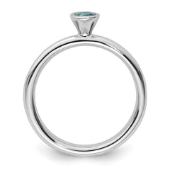 Sterling Silver Stackable Expressions High 4mm Round Blue Topaz Ring