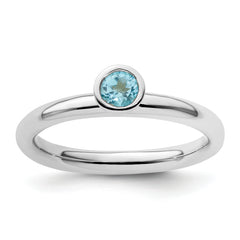 Sterling Silver Stackable Expressions High 4mm Round Blue Topaz Ring