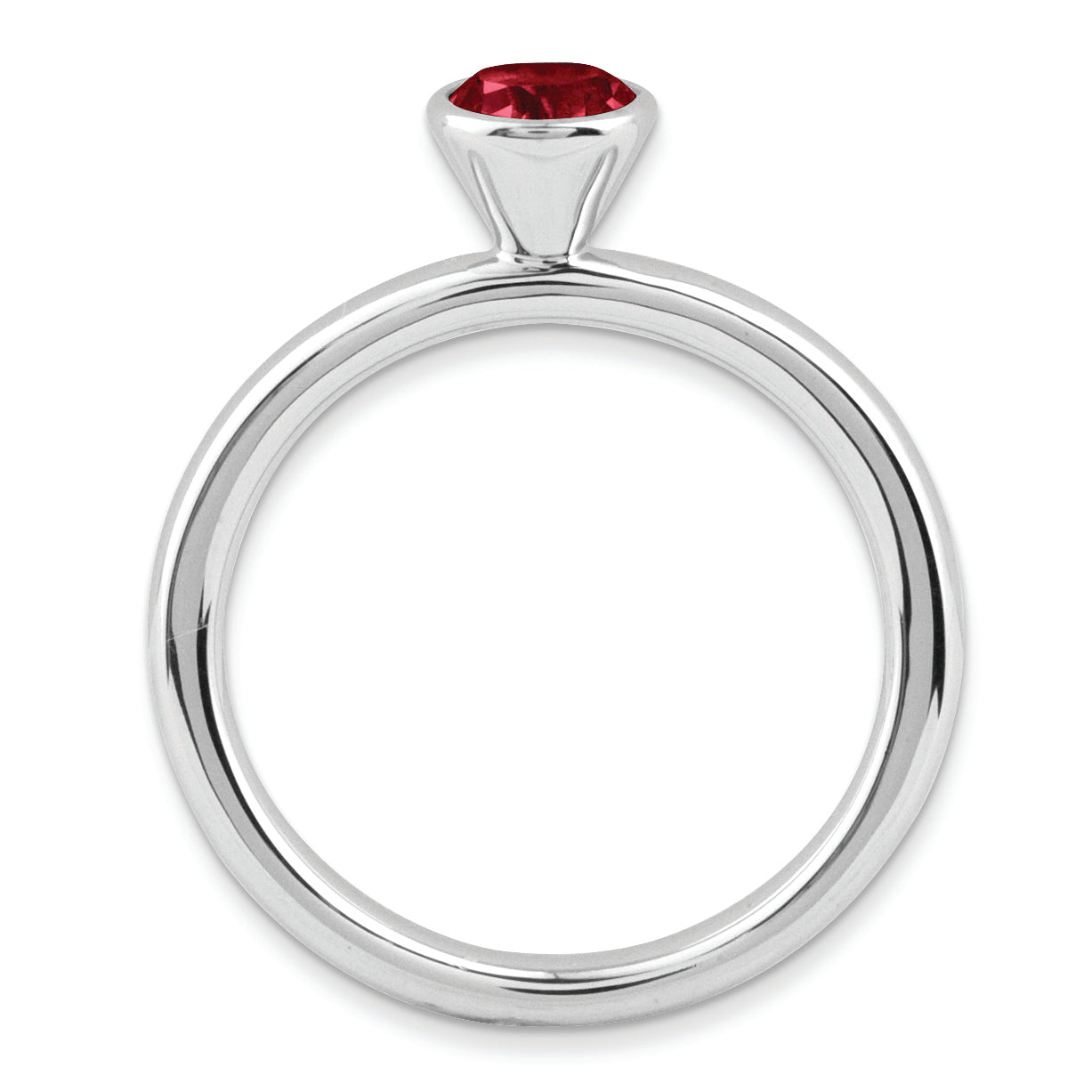 Sterling Silver Stackable Expressions High 5mm Round Rhod. Garnet Ring