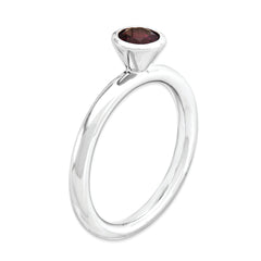 Sterling Silver Stackable Expressions High 5mm Round Rhod. Garnet Ring