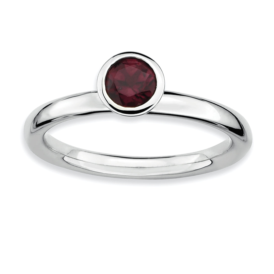 Sterling Silver Stackable Expressions High 5mm Round Rhod. Garnet Ring