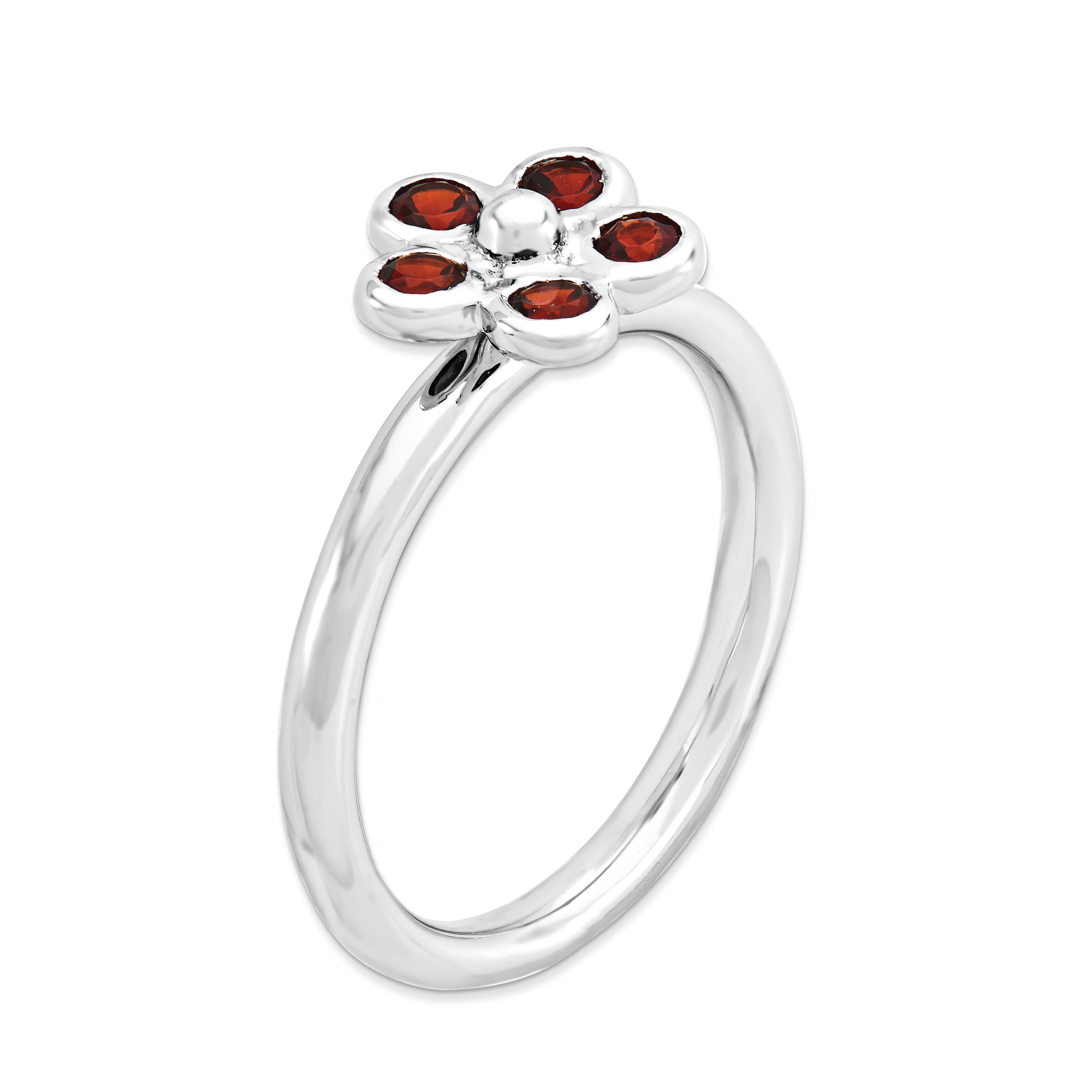 Sterling Silver Stackable Expressions Garnet Flower Ring