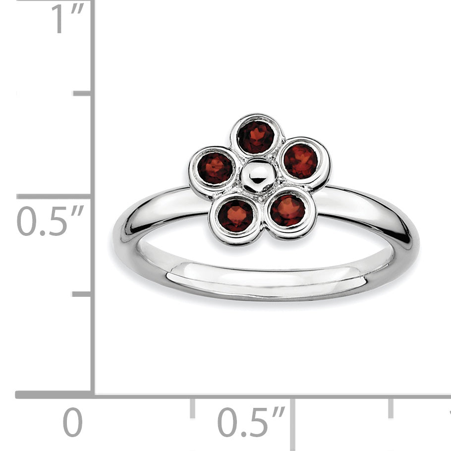 Sterling Silver Stackable Expressions Garnet Flower Ring