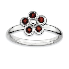 Sterling Silver Stackable Expressions Garnet Flower Ring