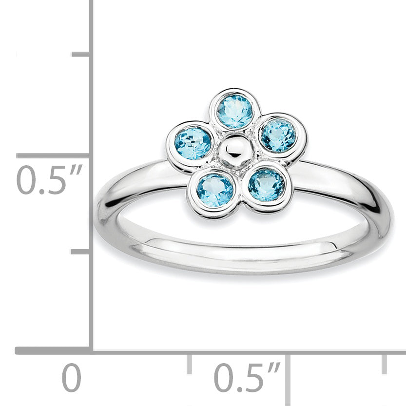 Sterling Silver Stackable Expressions Blue Topaz Flower Ring