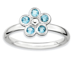 Sterling Silver Stackable Expressions Blue Topaz Flower Ring