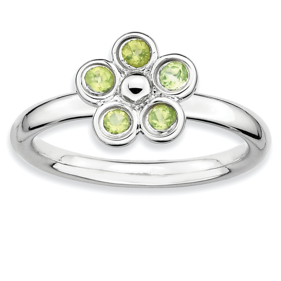 Sterling Silver Stackable Expressions Peridot Flower Ring