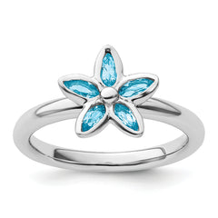 Sterling Silver Stackable Expressions Blue Topaz Flower Ring