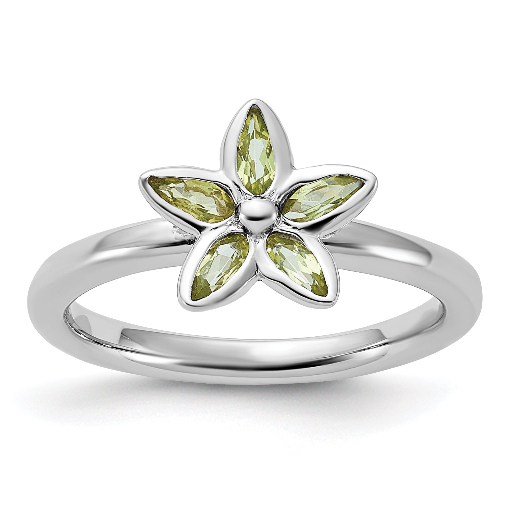 Sterling Silver Stackable Expressions Peridot Flower Ring