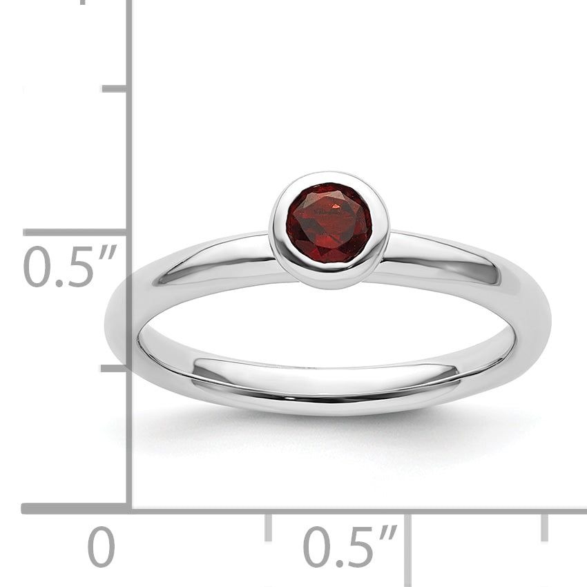 Sterling Silver Stackable Expressions Low 4mm Round Garnet Ring