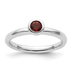 Sterling Silver Stackable Expressions Low 4mm Round Garnet Ring