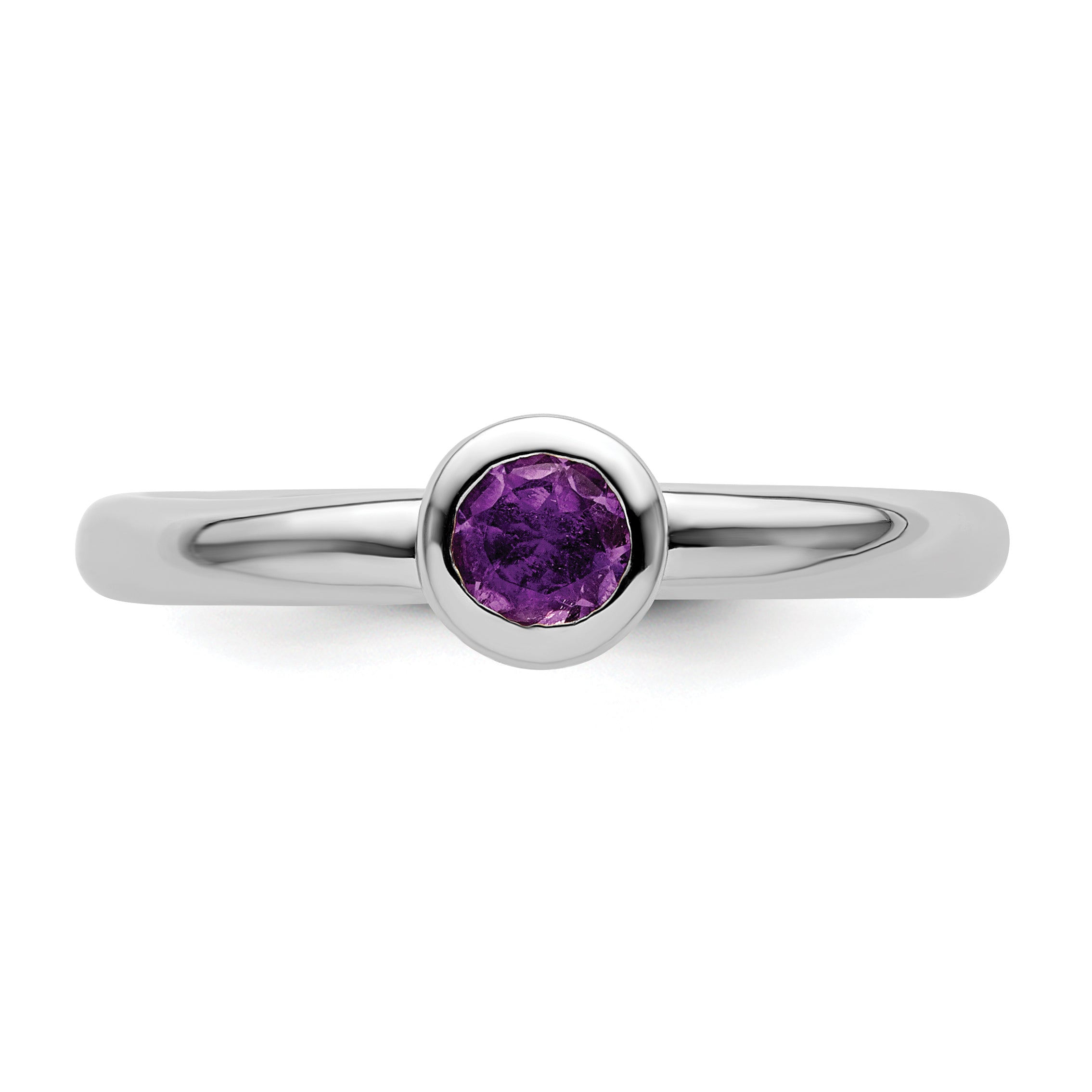 Sterling Silver Stackable Expressions Low 4mm Round Amethyst Ring