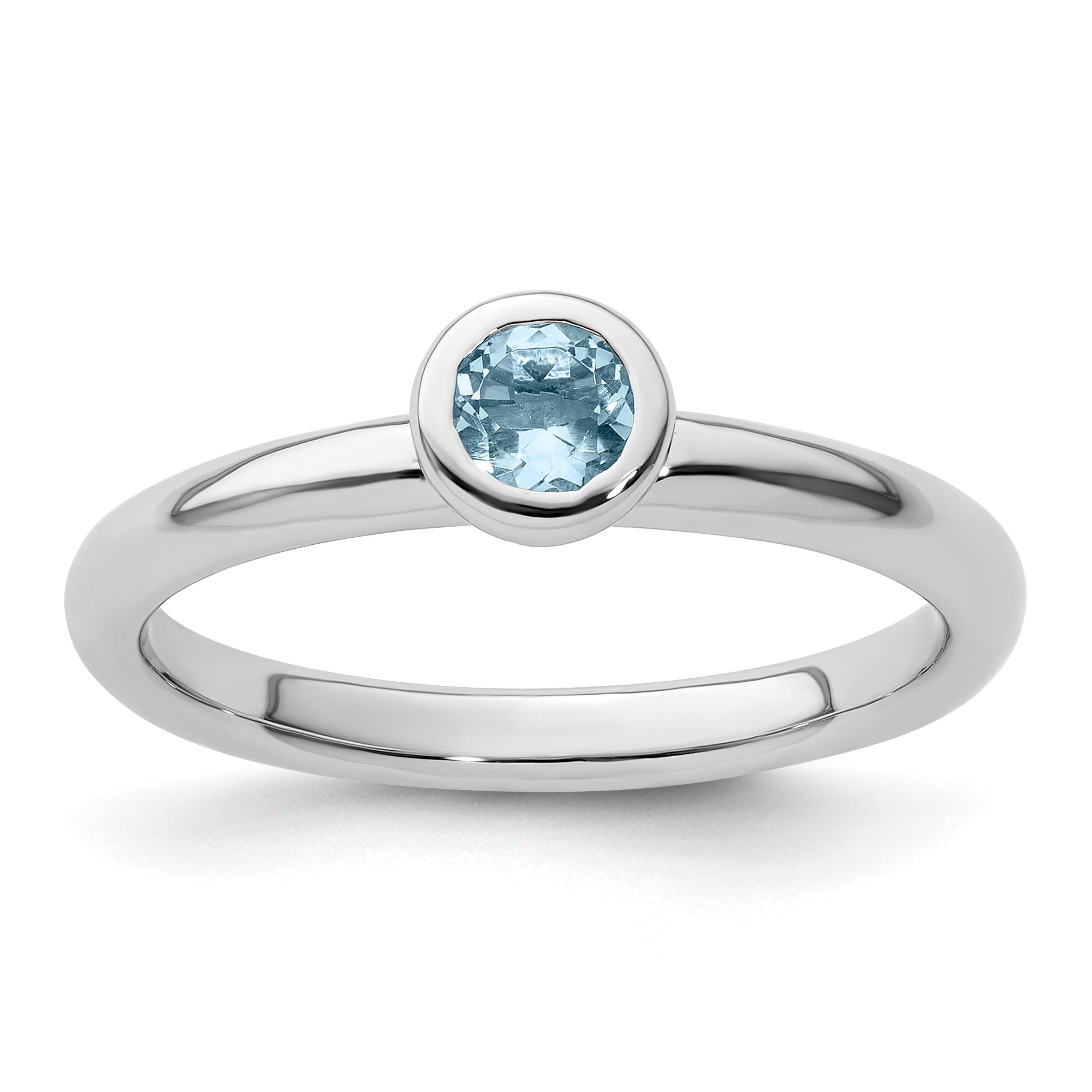 Sterling Silver Stackable Expressions Low 4mm Round Aquamarine Ring