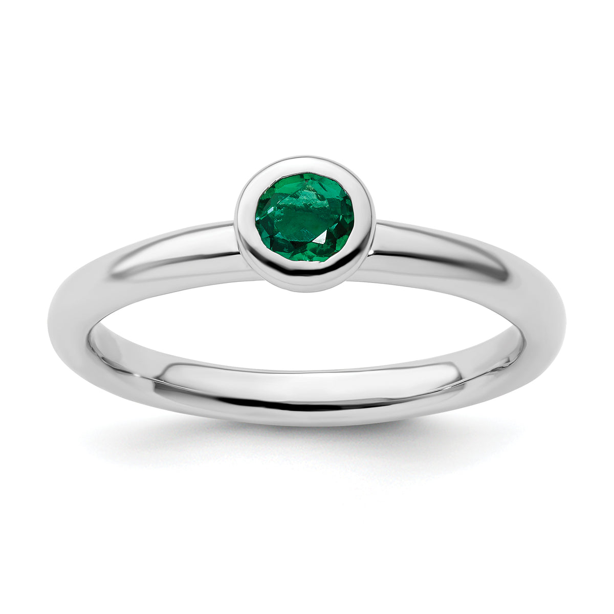 Sterling Silver Stackable Expressions Low 4mm Round Cr. Emerald Ring