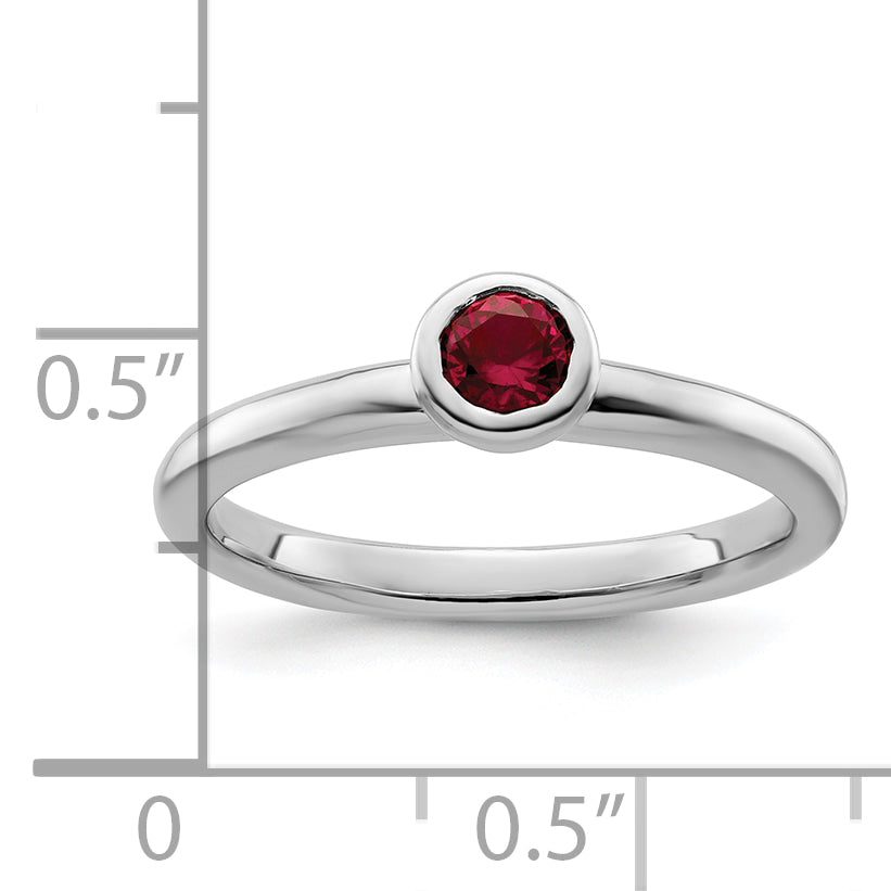 Sterling Silver Stackable Expressions Low 4mm Round Cr. Ruby Ring