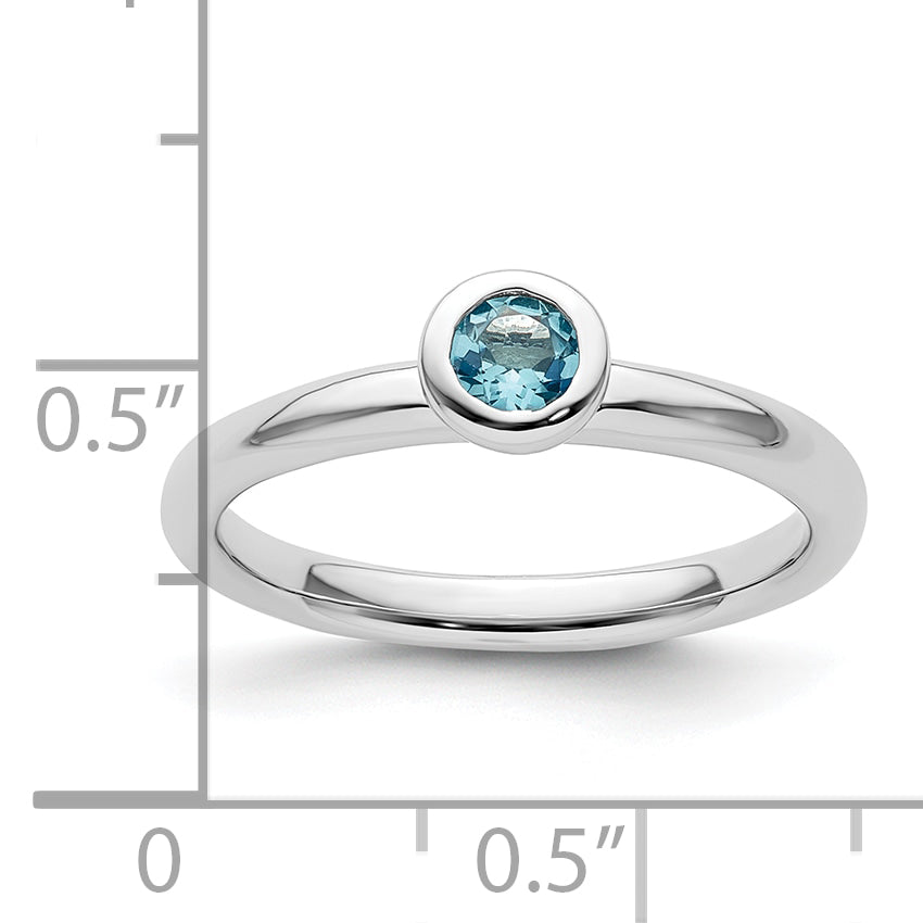 Sterling Silver Stackable Expressions Low 4mm Round Blue Topaz Ring