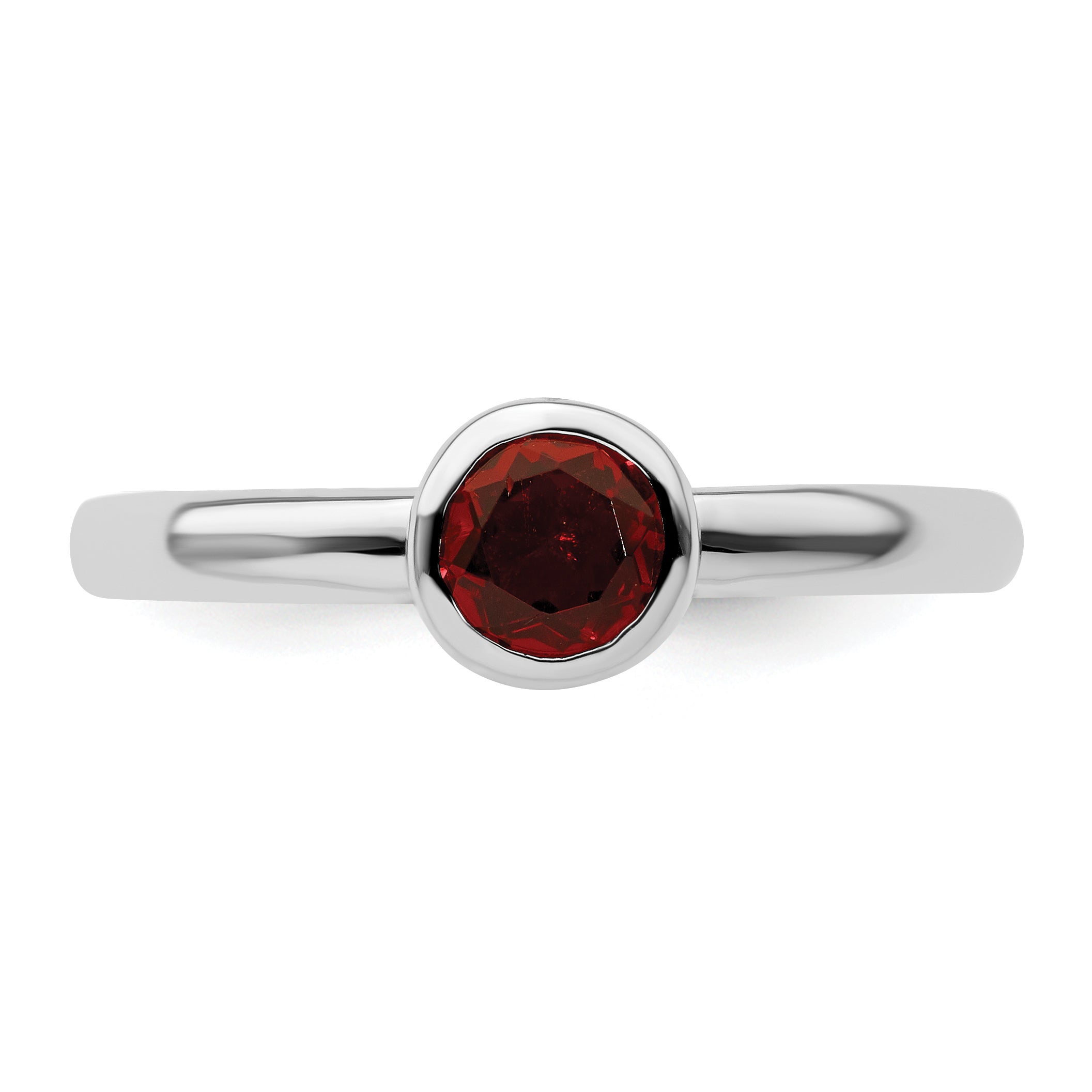 Sterling Silver Stackable Expressions Low 5mm Round Garnet Ring