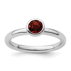 Sterling Silver Stackable Expressions Low 5mm Round Garnet Ring