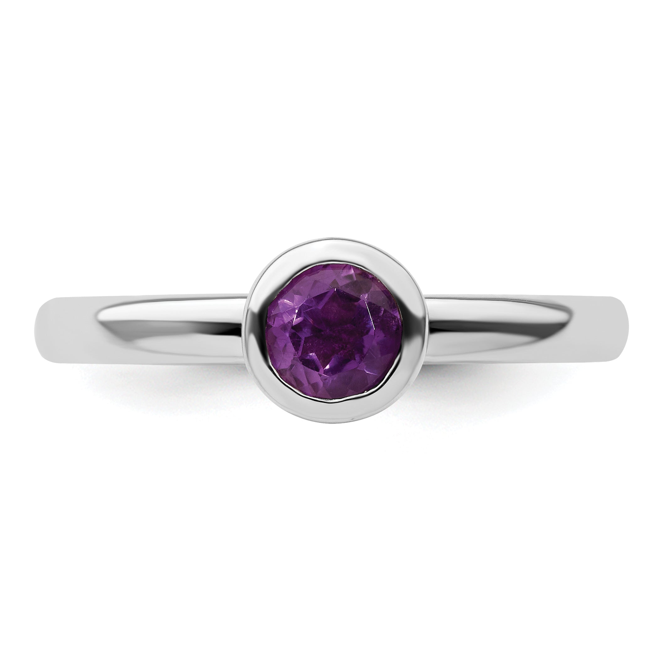 Sterling Silver Stackable Expressions Low 5mm Round Amethyst Ring