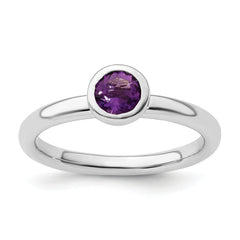 Sterling Silver Stackable Expressions Low 5mm Round Amethyst Ring