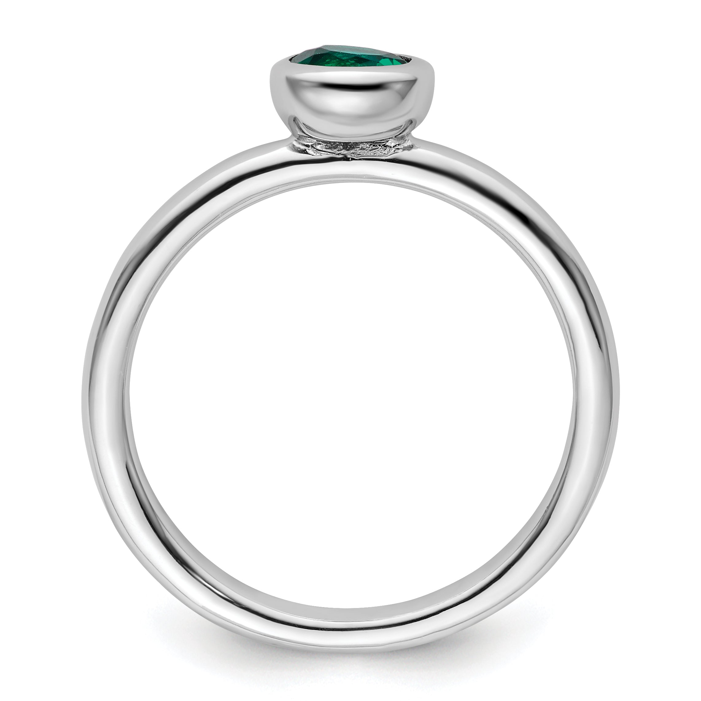 Sterling Silver Stackable Expressions Low 5mm Round Cr. Emerald Ring