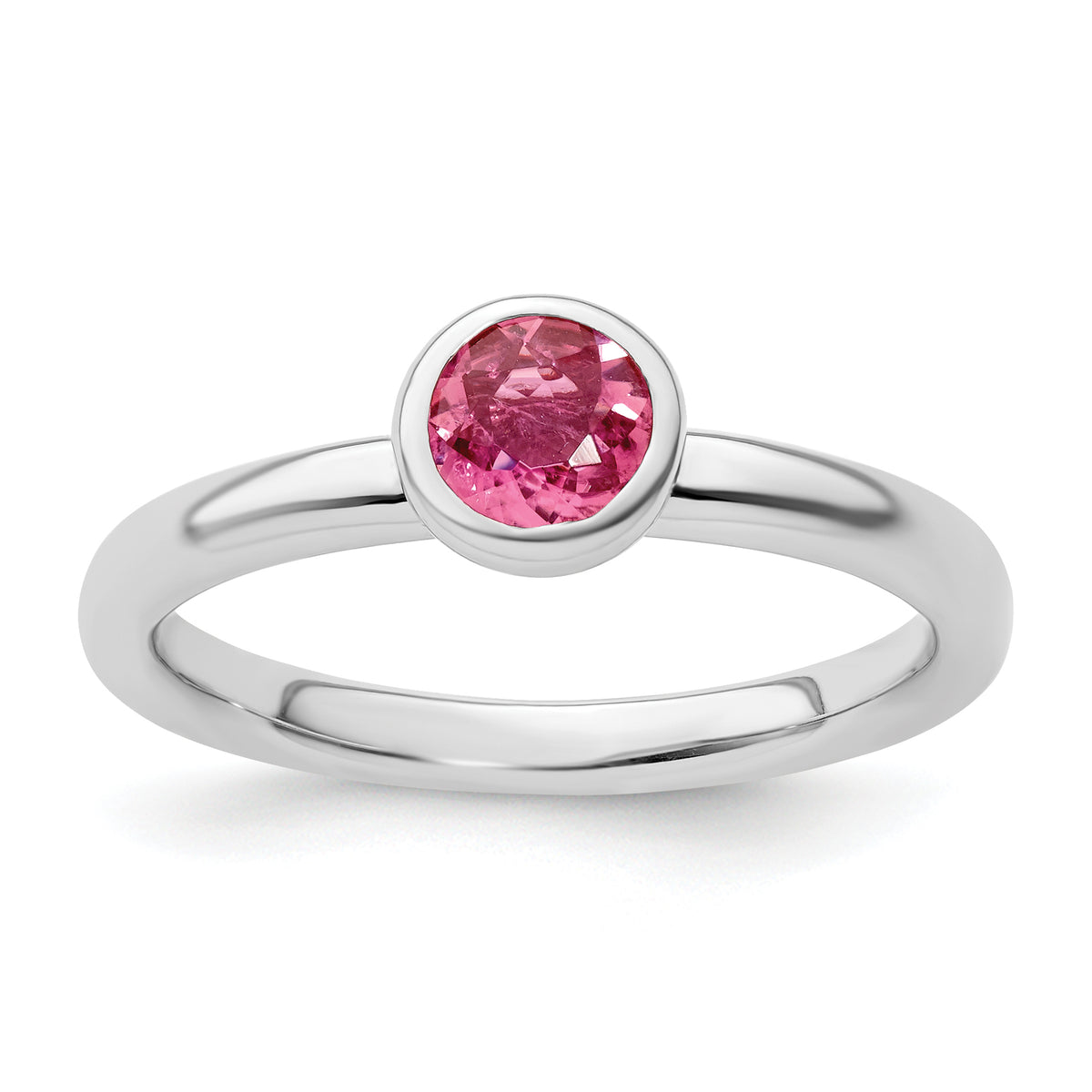 SS Stackable Expressions Low 5mm Round Pink Tourmaline Ring