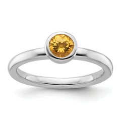 Sterling Silver Stackable Expressions Low 5mm Round Citrine Ring