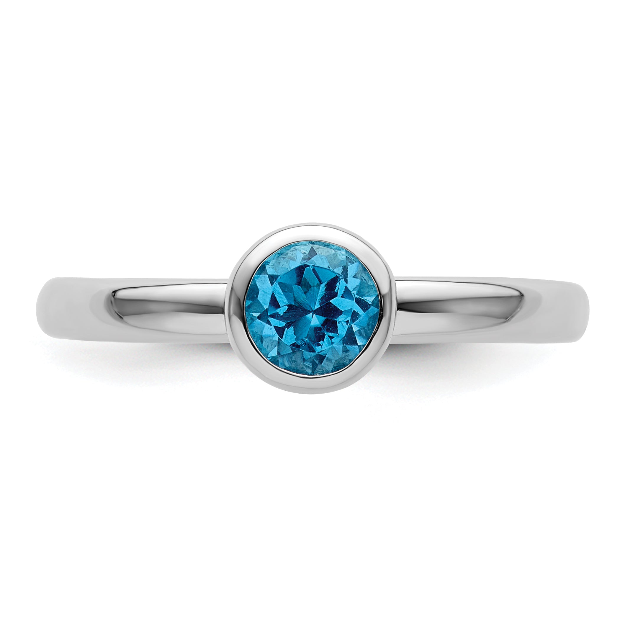 Sterling Silver Stackable Expressions Low 5mm Round Blue Topaz Ring