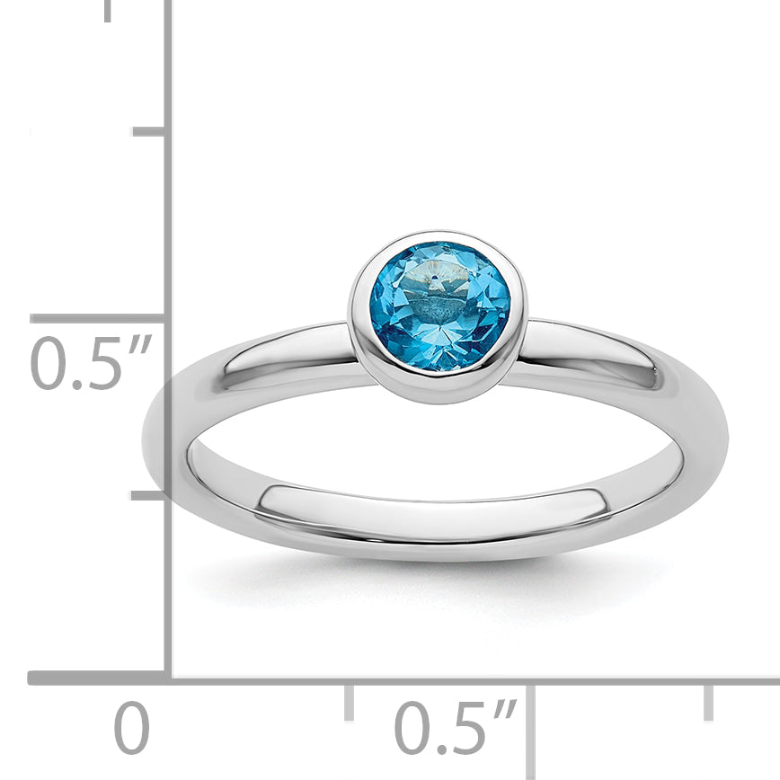 Sterling Silver Stackable Expressions Low 5mm Round Blue Topaz Ring