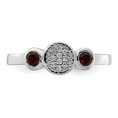 Sterling Silver Stackable Expressions Dbl Round Garnet & Dia. Ring