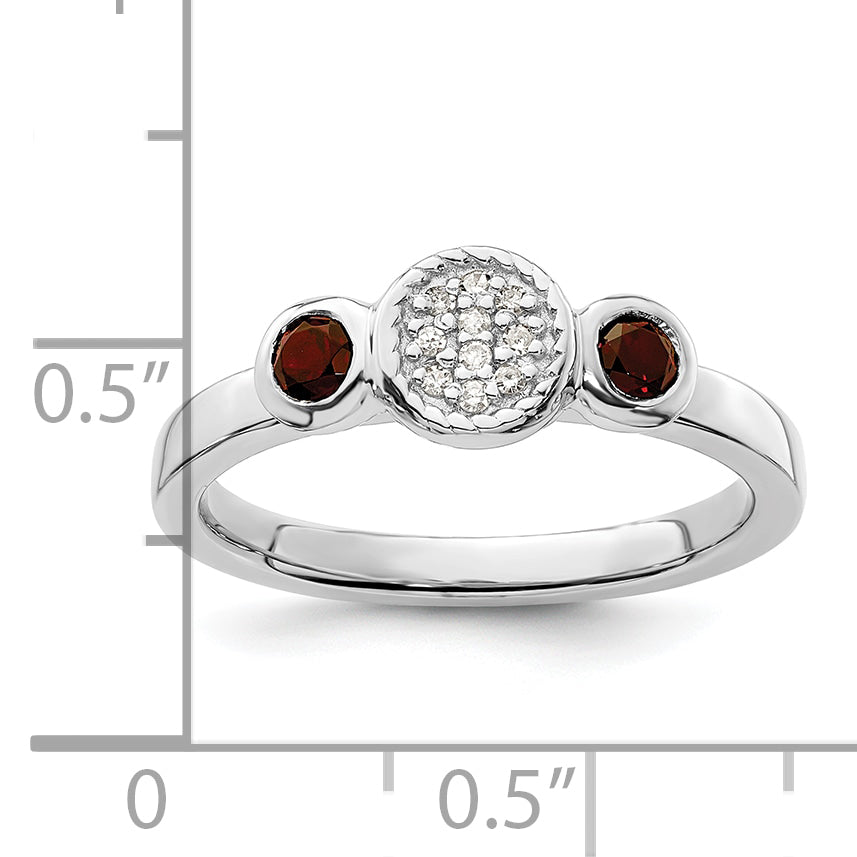 Sterling Silver Stackable Expressions Dbl Round Garnet & Dia. Ring