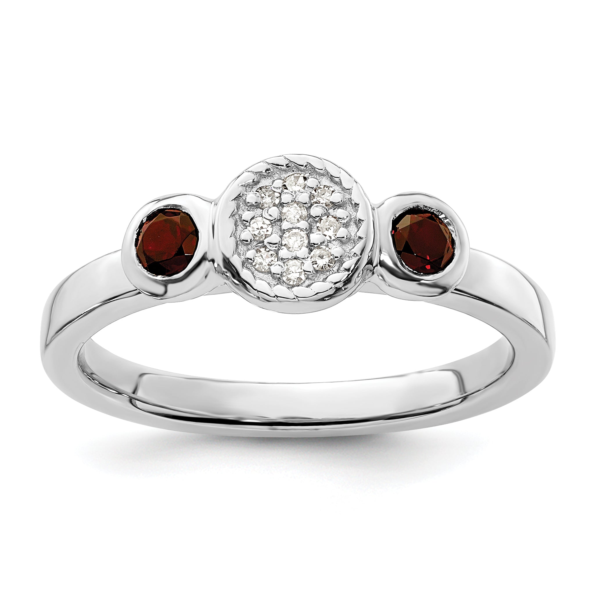 Sterling Silver Stackable Expressions Dbl Round Garnet & Dia. Ring