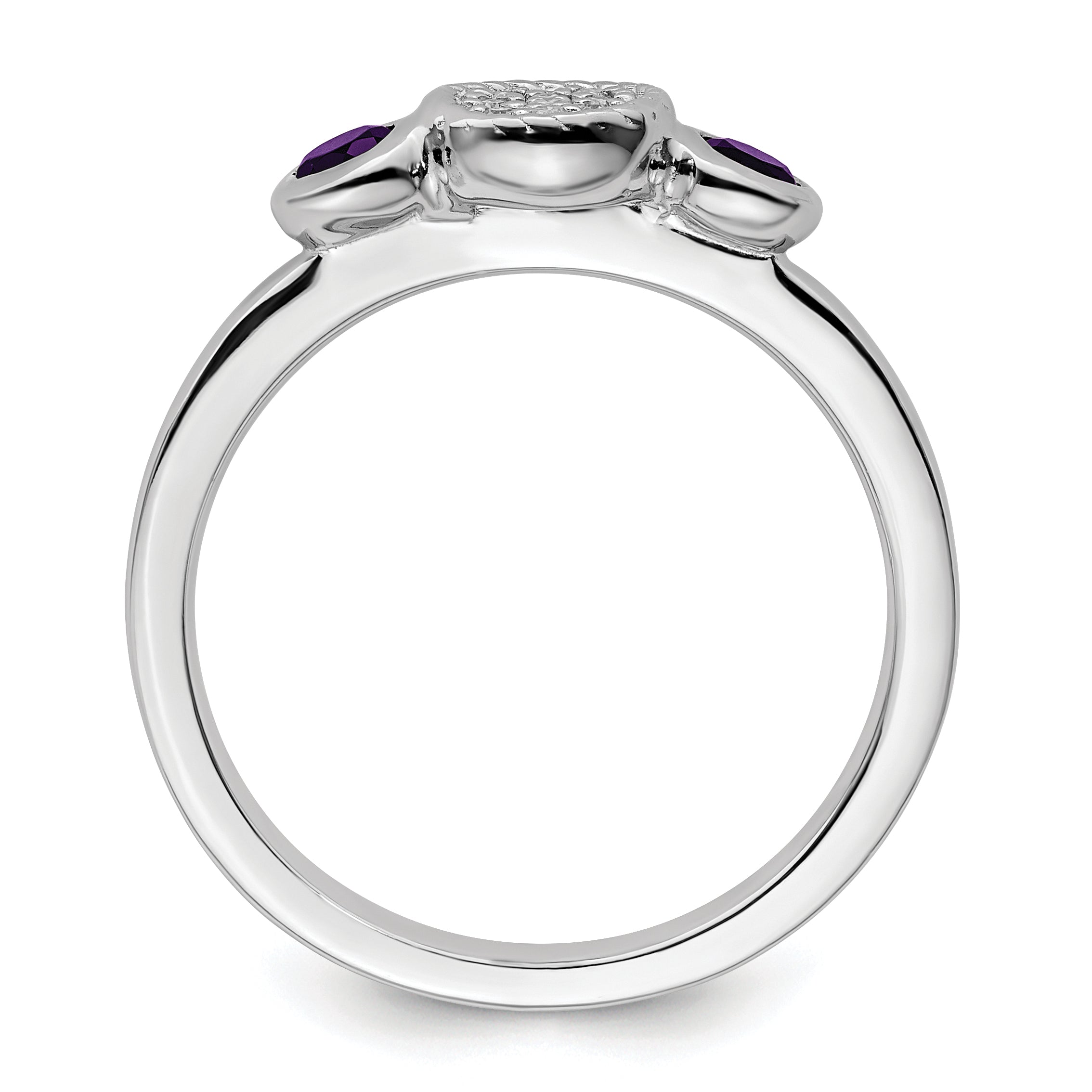 Sterling Silver Stackable Expressions Dbl Round Amethyst & Dia. Ring