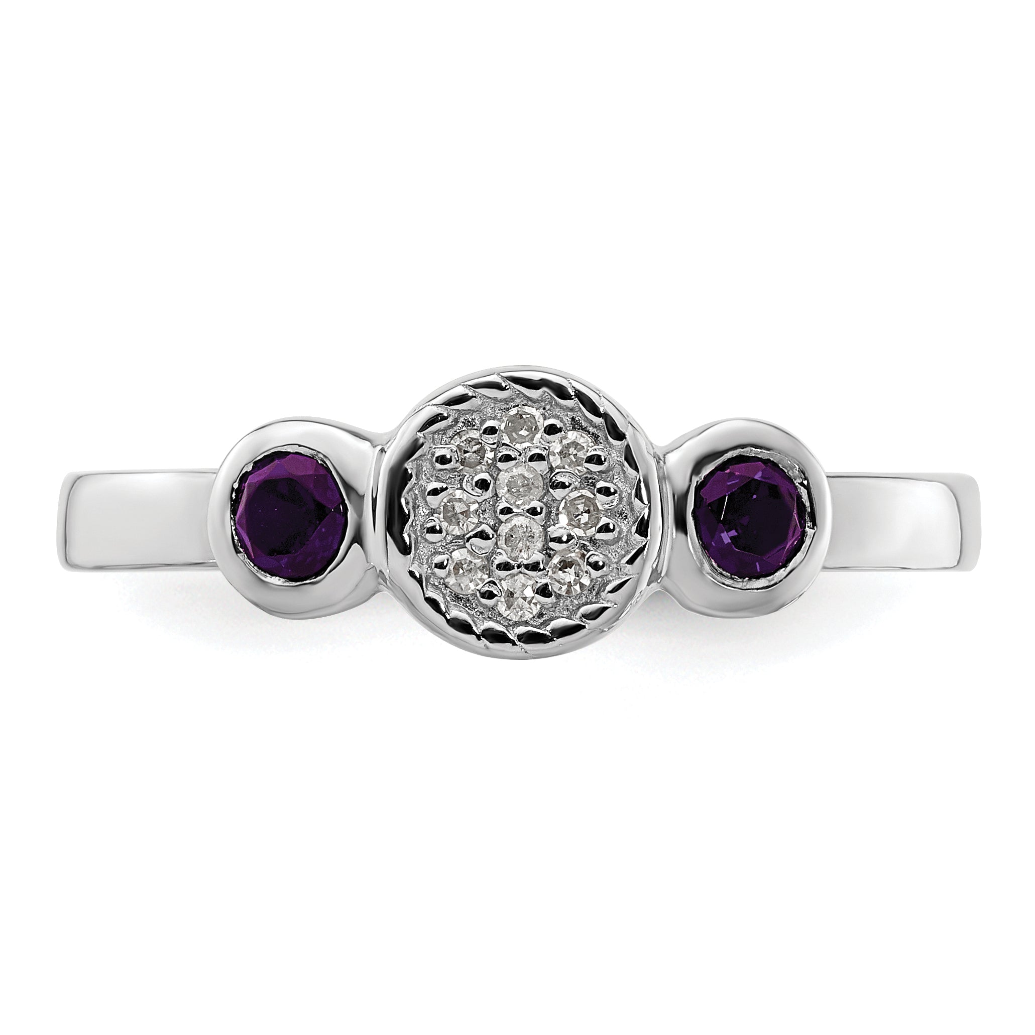 Sterling Silver Stackable Expressions Dbl Round Amethyst & Dia. Ring