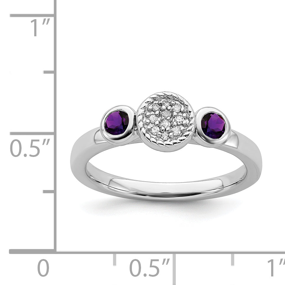 Sterling Silver Stackable Expressions Dbl Round Amethyst & Dia. Ring