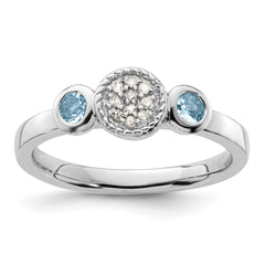 Sterling Silver Stackable Expressions Dbl Round Aquamarine & Dia. Ring