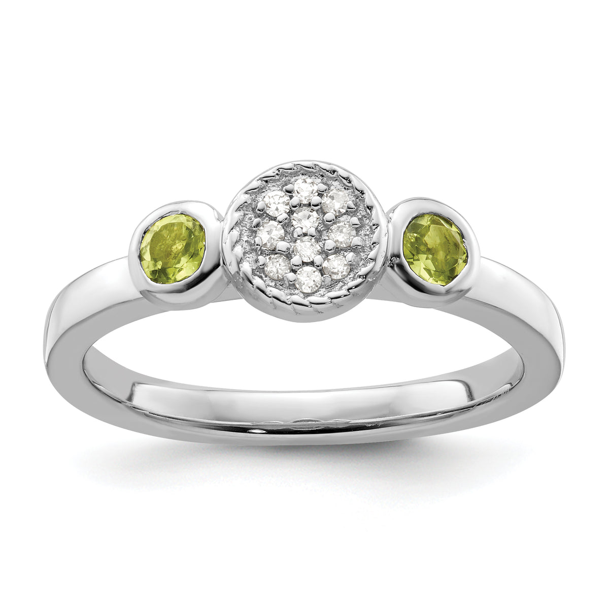 Sterling Silver Stackable Expressions Dbl Round Peridot & Dia. Ring