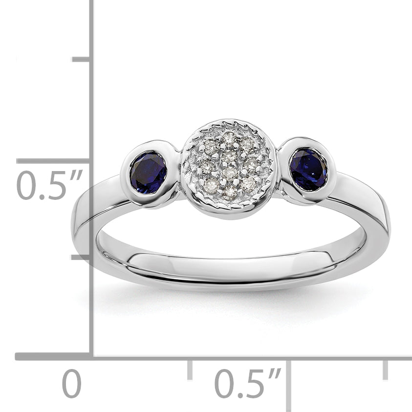 Sterling Silver Stackable Expressions Dbl Round Cr. Sapphire & Dia. Ring