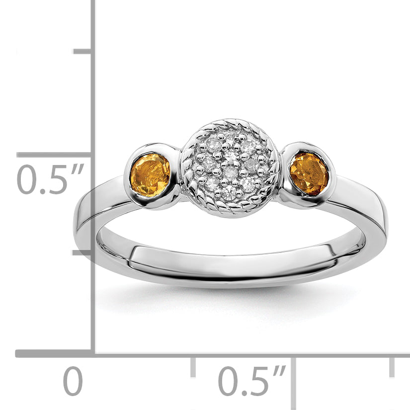 Sterling Silver Stackable Expressions Dbl Round Citrine & Dia. Ring