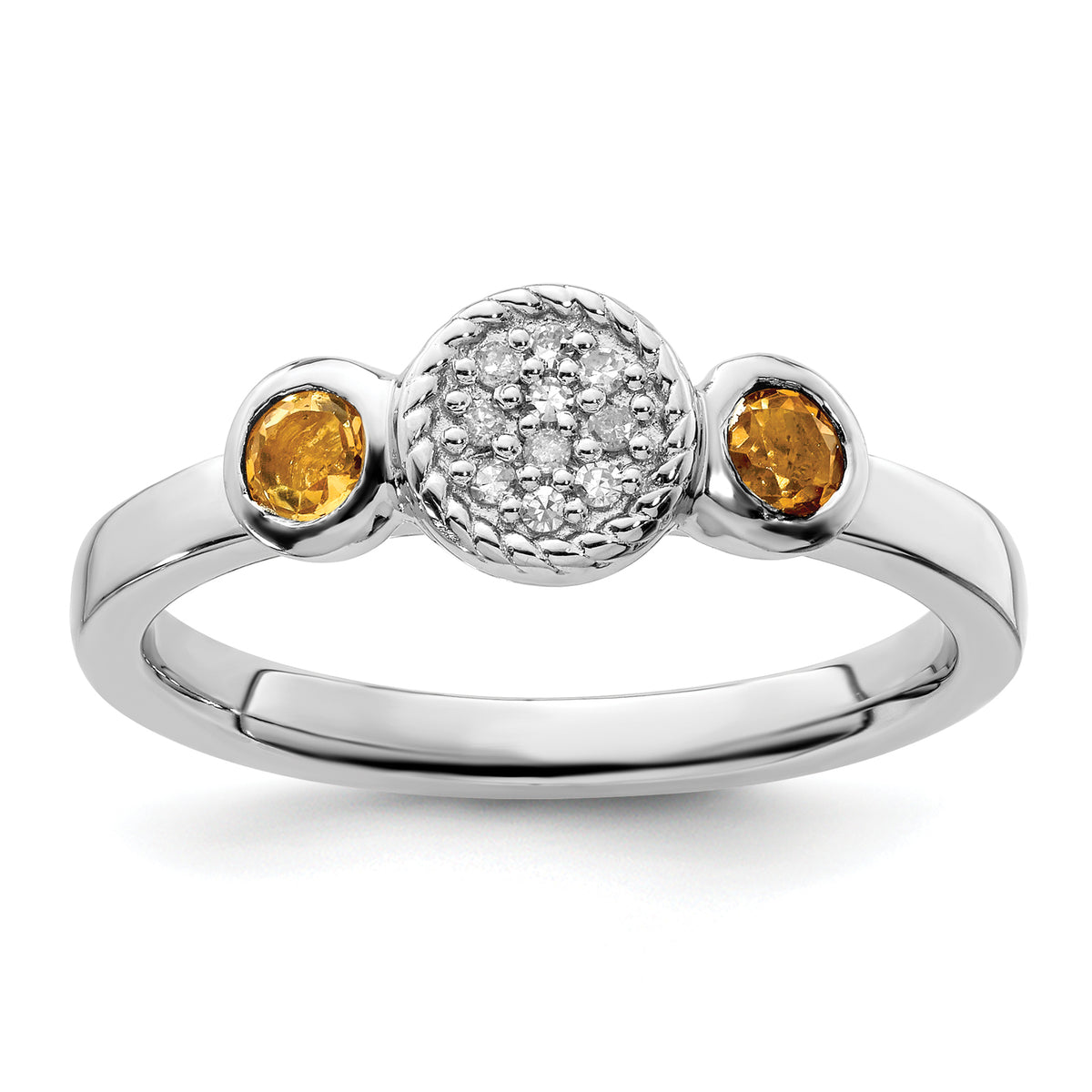 Sterling Silver Stackable Expressions Dbl Round Citrine & Dia. Ring